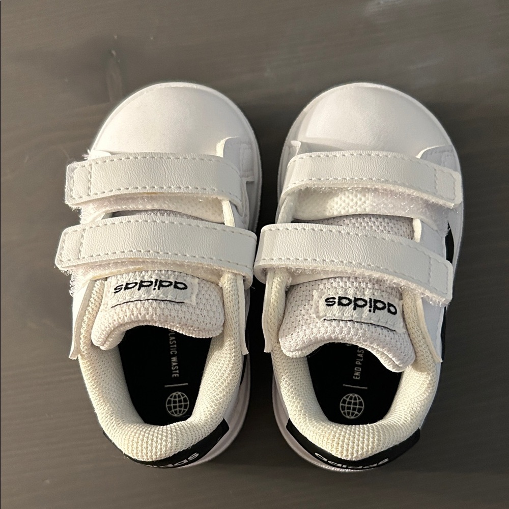 Adidas Kids White and Black Velcro Sneakers